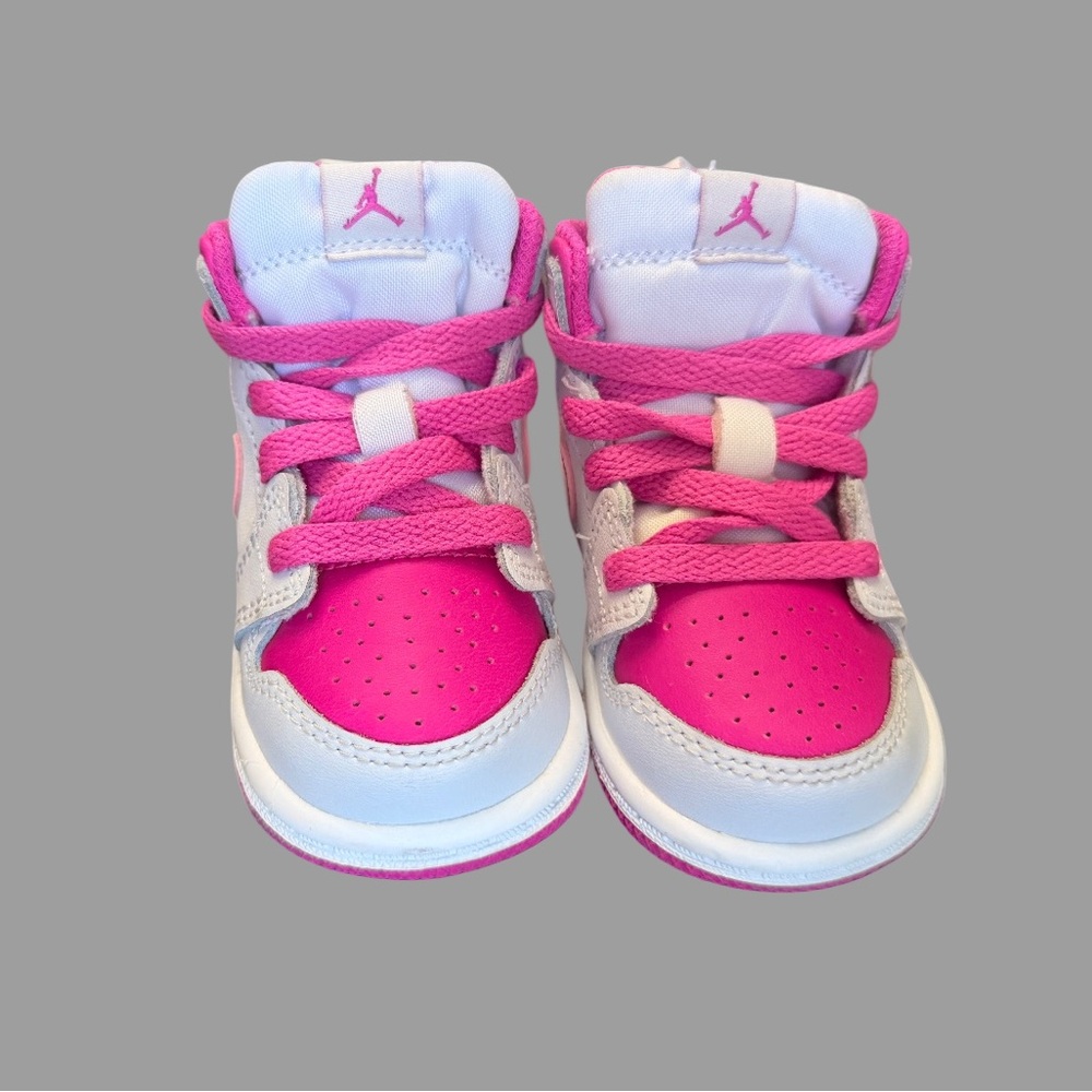 Air Jordan 1 Mid Toddler Sneakers | Size 4 | Pink & White | Like New - Picture 2 of 4